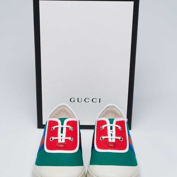 Gucci Green/Red Canvas/Rubber Low Top Sneakers Size 4.5/35 - Picture 5 of 5